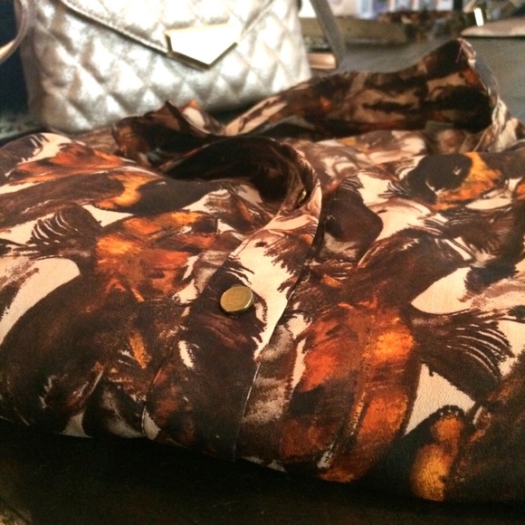 NY&C Fall blouse button down dress shirt camel tan - Picture 7 of 7